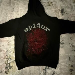 Black Hoodie with Red Web Design